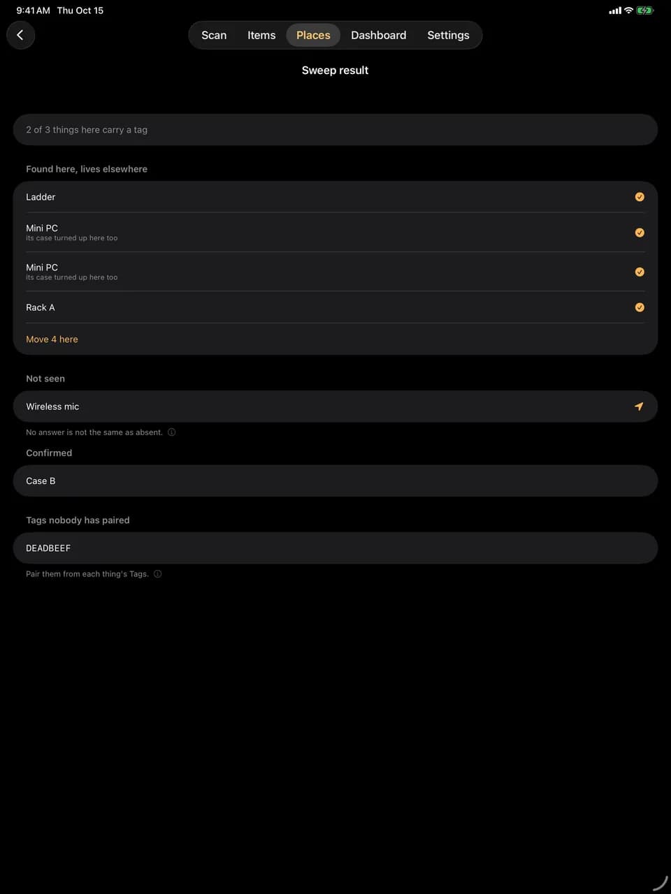 HomeVault on the iPad: Sweep result