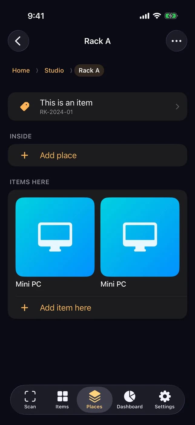 HomeVault on the iPhone: Places that nest