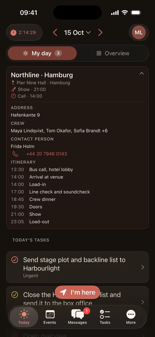 CrewCompass on iPhone: Itinerary