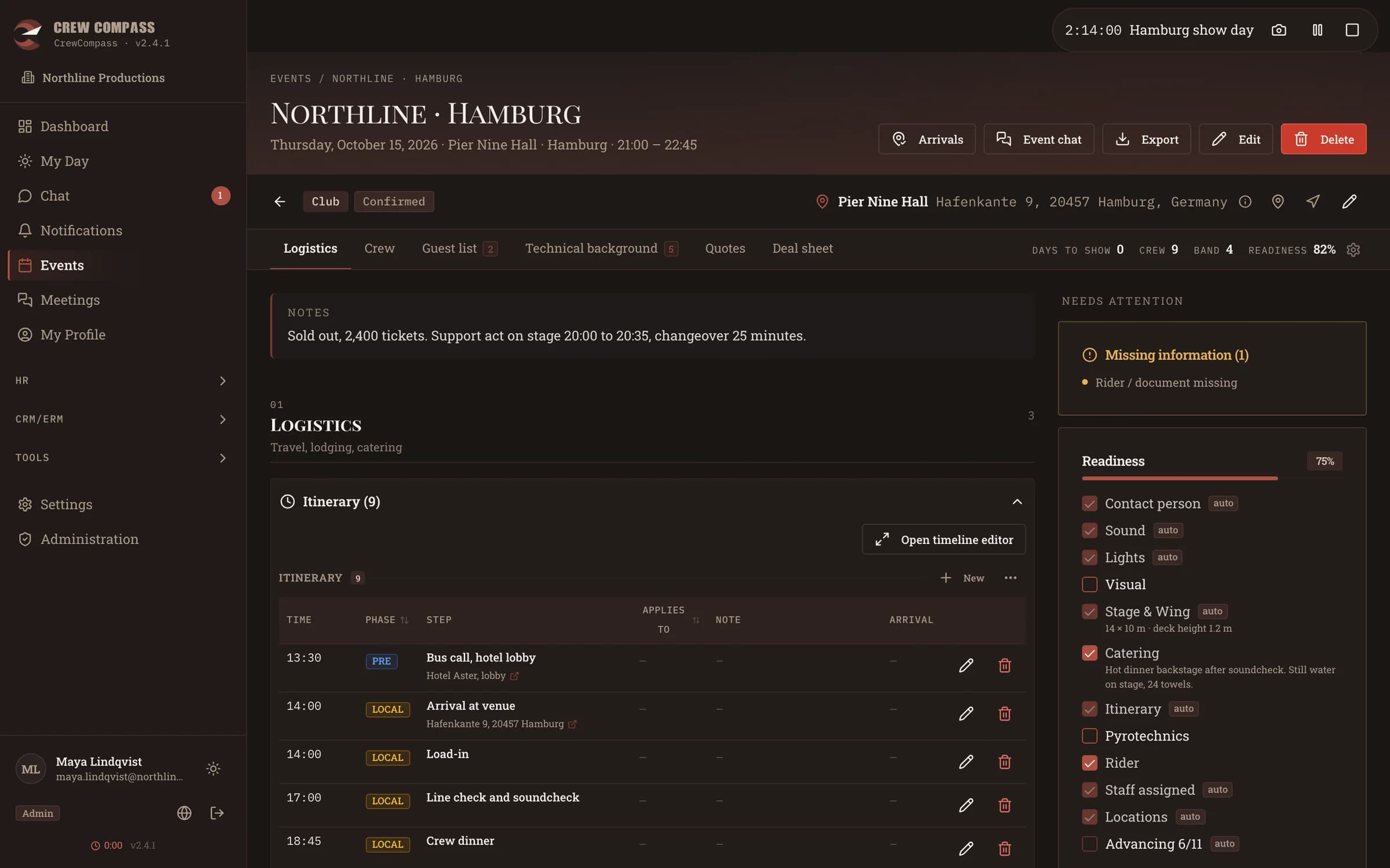CrewCompass in the browser: Itinerary